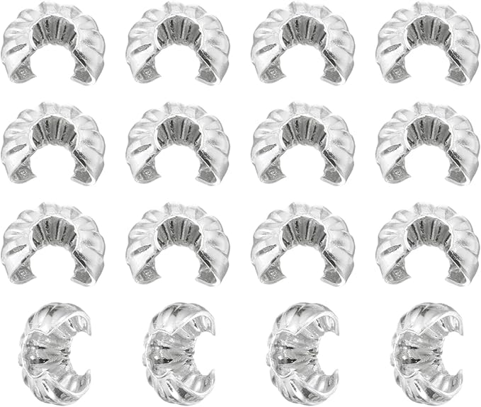 uxcell 100 Pcs Crimp Bead Covers, 4mm/0.16" Half Round Open Crimp Beads Knot Cover, Small Loose Beads End Tip Caps for Bracelet Jewelry Making Craft DIY, Silver White