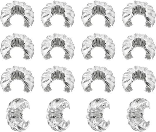 uxcell 200 Pcs Crimp Bead Covers, 4mm/0.16" Half Round Open Crimp Beads Knot Cover, Small Loose Beads End Tip Caps for Bracelet Jewelry Making Craft DIY, Silver White