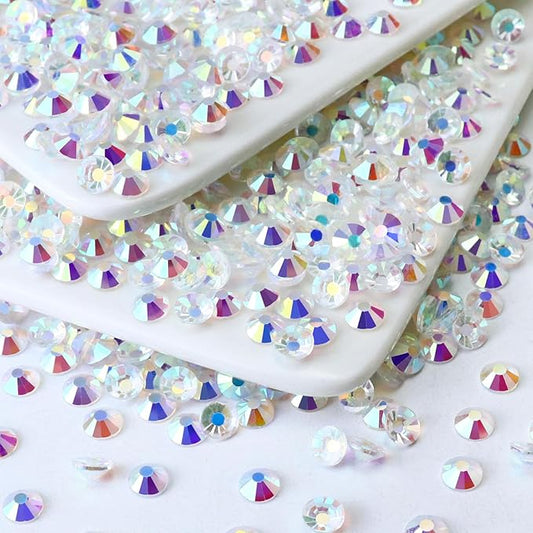 1440PCS SS10 Crystal Glass Flatback Rhinestones, Round Flat Back Crystal Gems for Nail Art and Craft Clothes, Glue Fix Diamond Stones Transparent Clear AB (2.7-2.8mm)