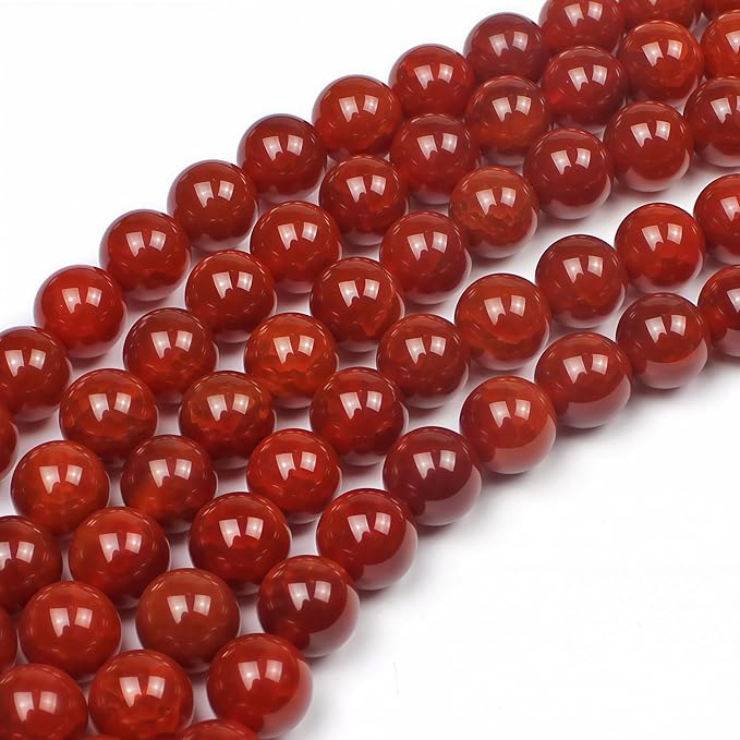 MJDCB Natural Stone Beads 12mm 30pcs Round Red Dragon Vein Carnelian Agate Loose Gemstone Bead Charms for Jewelry Making Bracelet Necklace Earring Pendant