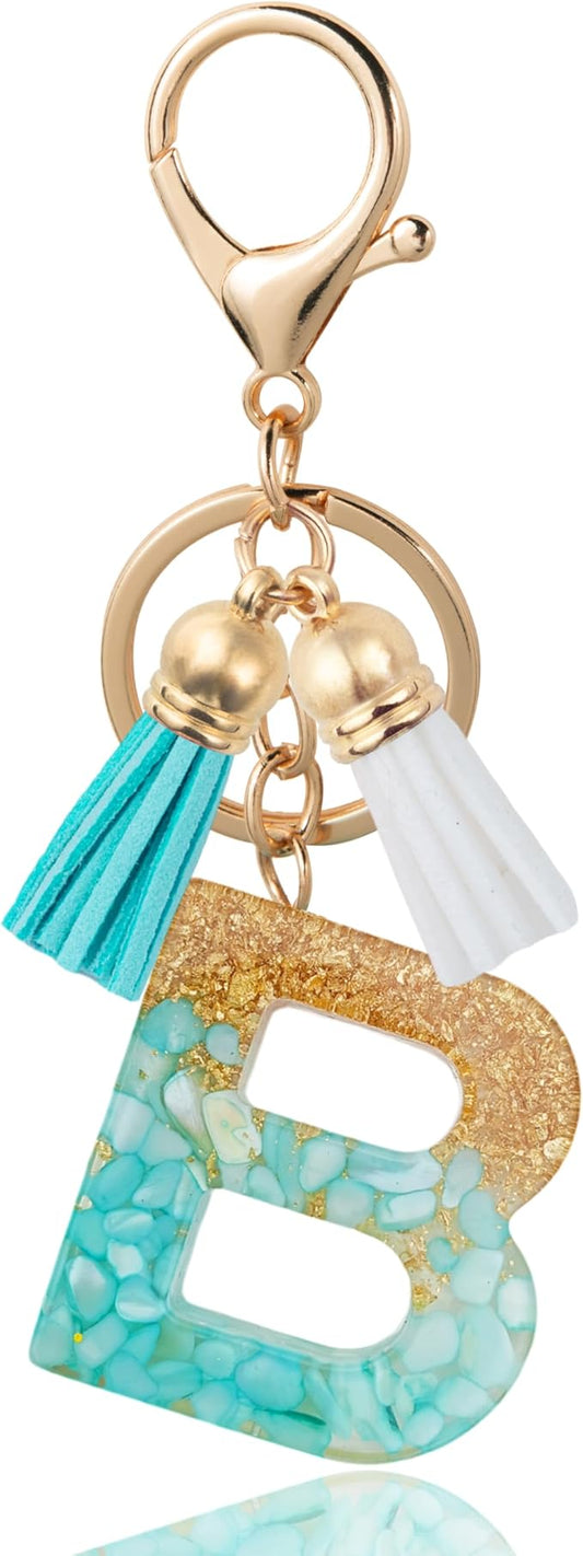 Initial Letter Keychain Cute Resin with 2 PU Tassel, Letter Keychain for Backpack Charms, Initial Keychains for Women