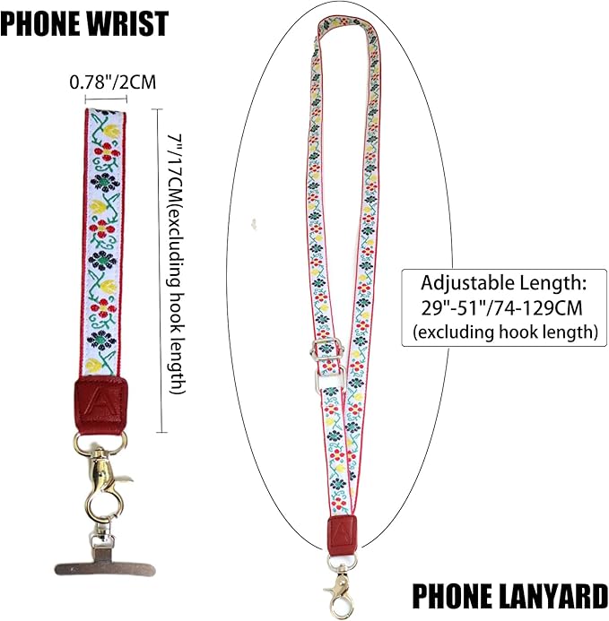 LEMEDE Wrist Keychain and Adjustable Phone Lanyard, Silver Hook Phone Crossbody Strap with 360° Rotating Phone Pads