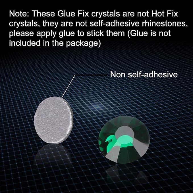 Glue Fix Crystal Flatback Rhinestones Glass Diamantes Gems for Crafting Nail Art Crafts Decorations Clothes Shoes 3.2mm (ss12 1440pcs, Dark Green)