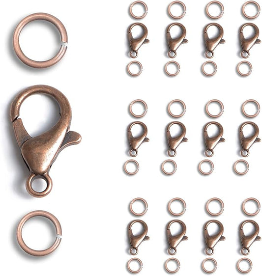 AD Beads 50 Pieces Lobster Claws Clasps Plus 100 Pieces 7mm Match Color Open Jump Rings Suitable for Necklaces Bracelets Jewelry (8x15mm, Copper)