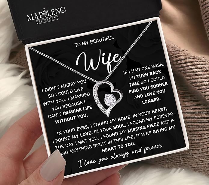 Mapileng To My Wife – Love Knot Necklace from Husband with Heartfelt Message Card & Elegant Luxury Gift Box, A Meaningful Romantic Jewelry Gift for Anniversary, Birthday, Wedding, Christmas