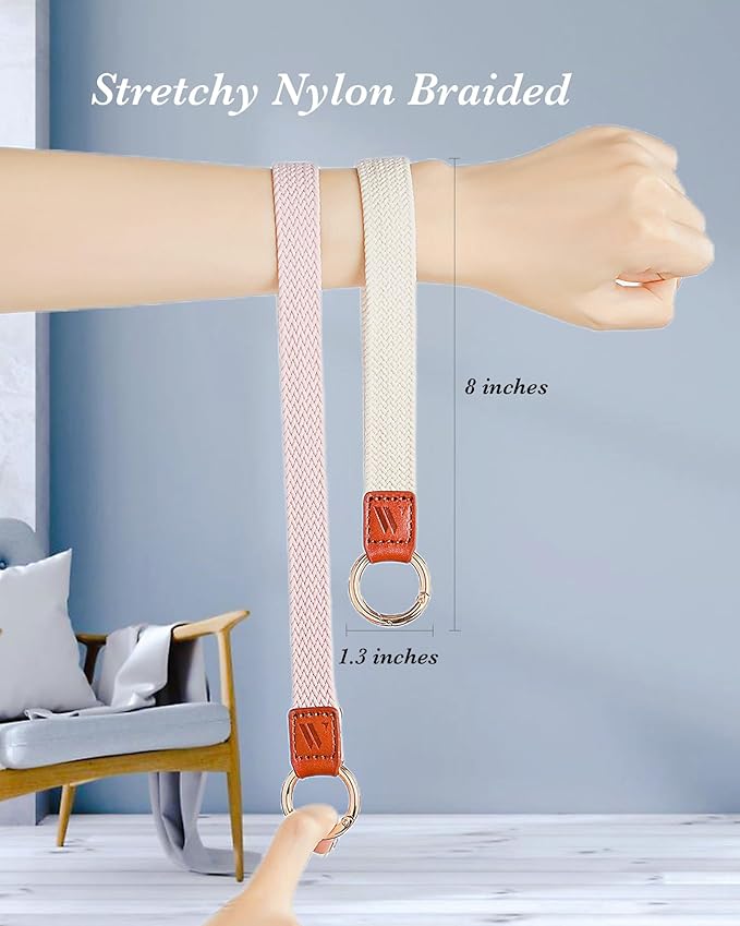Key Chain, Stretchy Keychain Wristlet, Cute Wrist Lanyard Strap for Car Keys with D Ring for Women Men (Fish - Pink)
