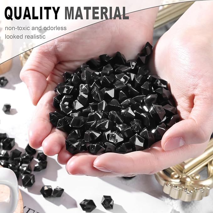 DomeStar 550PCS Black Vase Fillers, Acrylic Fake Crushed Ice Rocks Gems Crystals Plastic Diamonds for Vase Fillers Centerpiece Aquarium Tank Table Scatter Photography Props DIY Display Decoration