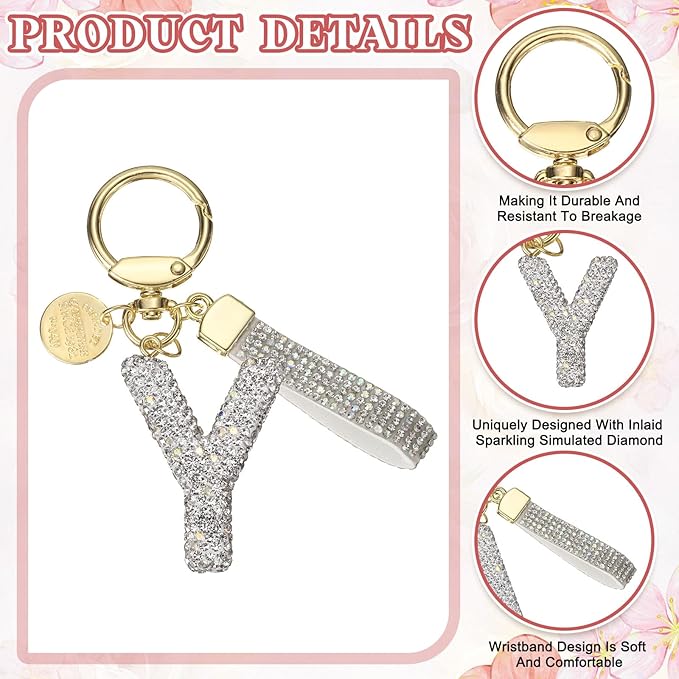 PATIKIL Initial Letter Keychain, Cute Sparkly Rhinestone Key Chain Alphabet Charm for Car Keys Handbags Purse