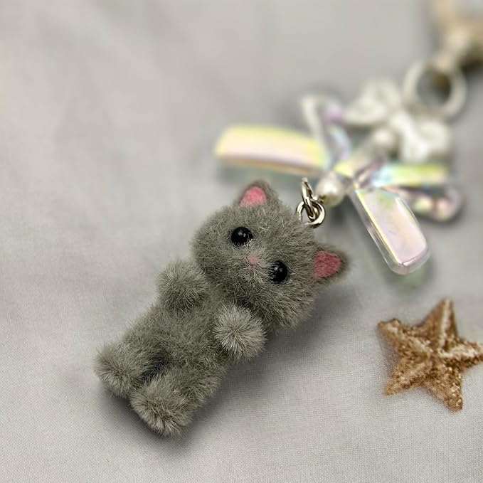 Cute Cat Keychain, Y2K Heart Bow Pendant, Kawaii Cat Bag Charm