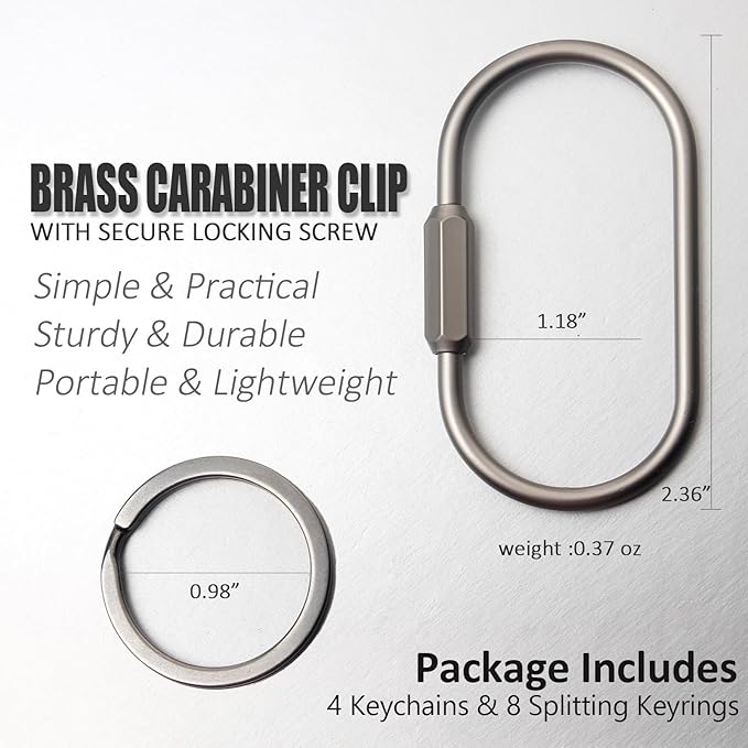 Locking Key Rings,Carabiner Keychain Clip for Keys,Purse Bag Charms Holder for Handbags,Screw Lock Key Organizer,Brass