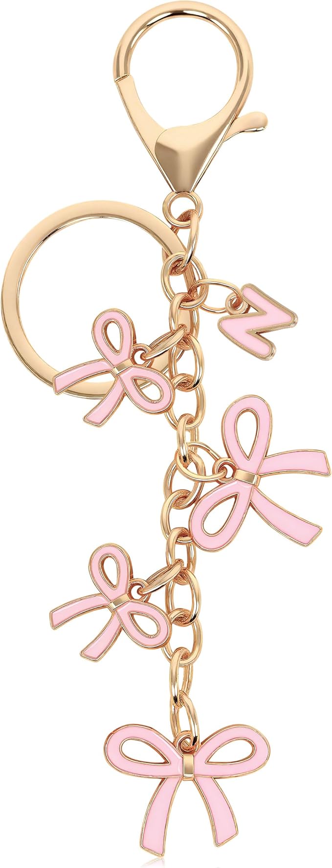 Bow Purse Charms Keychain - Pink Bow Alphabet Letter Key Chain, Bag Charms Wallet