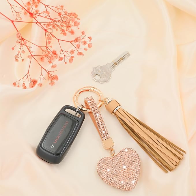 Heart Shape Rhinestone Glitter Keychains for Women Charms Purse Crystal Tassel Car Key Rings Backpacks