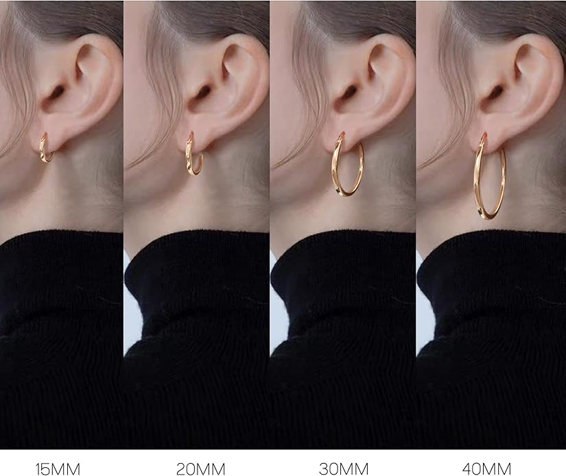 Hayoso 18K Gold Plated Hoop Earrings - 925 Sterling Silver Hoop Earrings Womens Hypoallergenic Hoops | Square Tube Hoop Earrings for Women 15mm/20mm/30mm/40mm