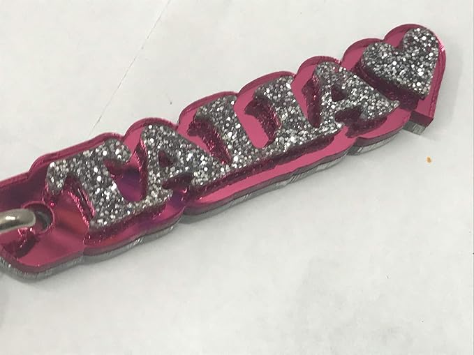 MIRROR MANIA Custom Laser Cut Key Chain With Any Name Made Name Plate Custom Name Shape Key Chain Heart Design Laser Cut Diamond Look KeyChain, Luggage Bag Tag Key Ring Custom Design