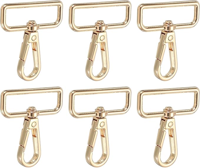 Swivel Snap Hooks, Metal D Ring Keychain Lanyard Clip Hook Lobster Clasp Claw Push Gate Clip - Fitting for(Purse Making - Sewing - DIY Crafts) 6 Pcs & 1.5" & Light Gold
