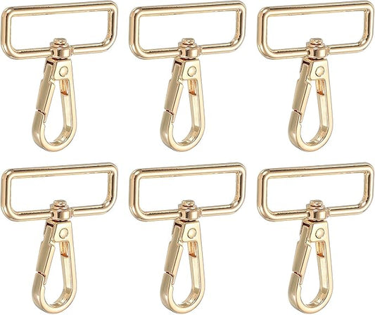 Swivel Snap Hooks, Metal D Ring Keychain Lanyard Clip Hook Lobster Clasp Claw Push Gate Clip - Fitting for(Purse Making - Sewing - DIY Crafts) 6 Pcs & 1.5" & Light Gold