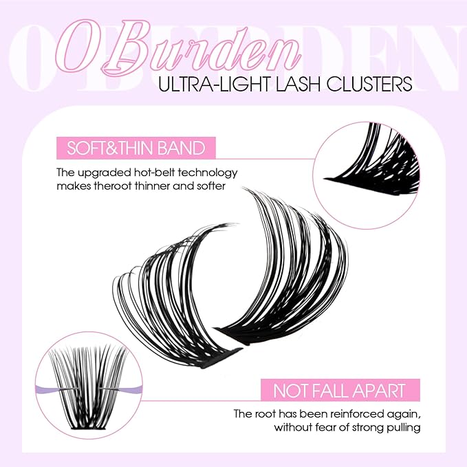 Lash Clusters Kit 30D+40D+60D+80D Wispy Individual Lashes Kit D-Curly Volume Lash Extensions 10-18mm Natural DIY Cluster Lashes Kit for Beginners