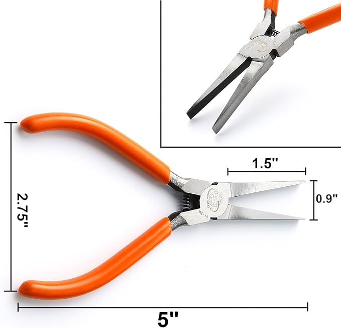 2Pcs Flat Nose Pliers Flat Long Needle Nose Pliers (5-Inch)