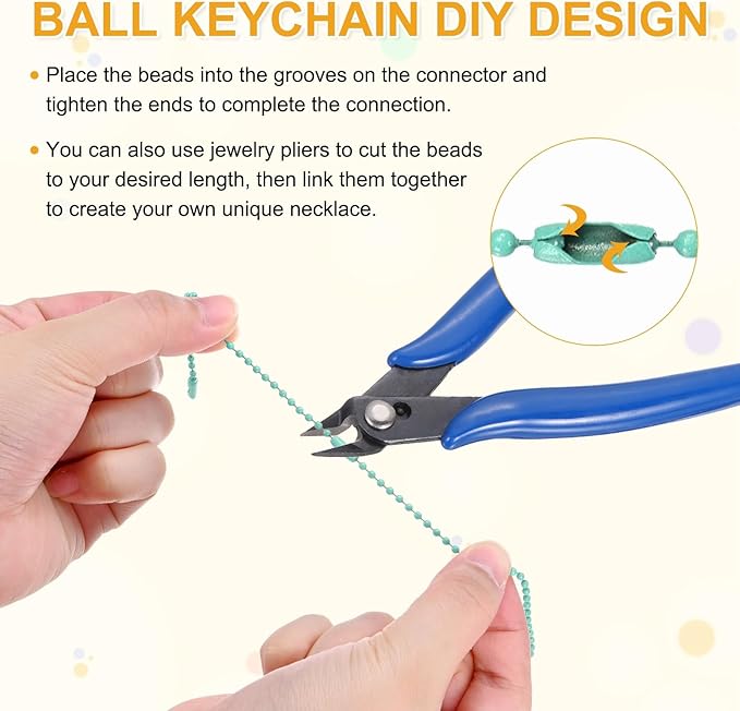 M METERXITY 100-Pack Ball Beads Chain, 4.7 in Metal Beaded Necklace Adjustable Keychain with Connectors for Jewelry Making/DIY Crafts/Hanging Decoration, Dog Tag Chain [Cyan Blue]