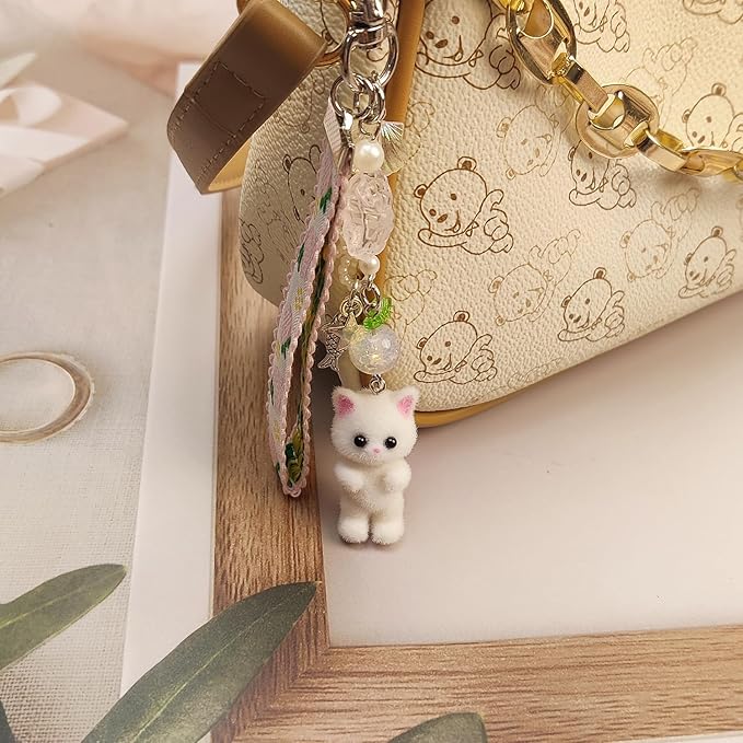 Cute Pink Keychain,Fuzzy Cat Keychain Aesthetic Y2K KeychainStylish KeychainsAccessories