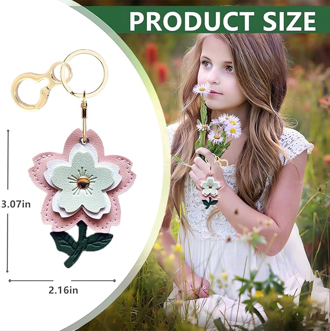 Leather Keychain Holder Case Compatible with AirTag,Cute Protective Apple Air Tag Cover with Keychain Ring,Anti-Scratch Finder GPS Tracker Case for Wallet Keys,Bag,Pets(Flower B)