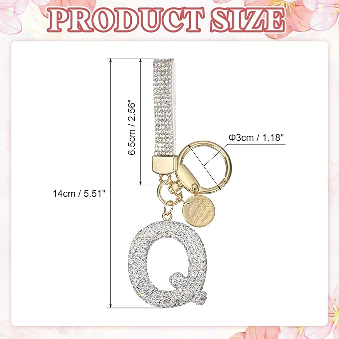 PATIKIL Initial Letter Keychain, Cute Sparkly Rhinestone Key Chain Alphabet Charm for Car Keys Handbags Purse