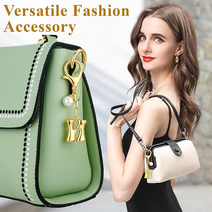 VICKHU Gold Plated Bubble Initial Letter Cute Keychain for Women Car Key Purse Decorative Keyring Handbag Charms Fashion