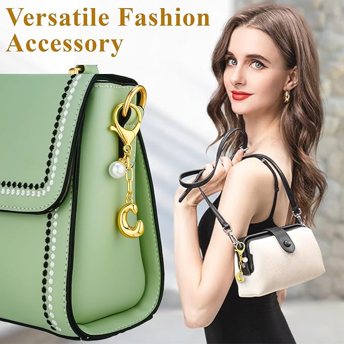VICKHU Gold Plated Bubble Initial Letter Cute Keychain for Women Car Key Purse Decorative Keyring Handbag Charms Fashion