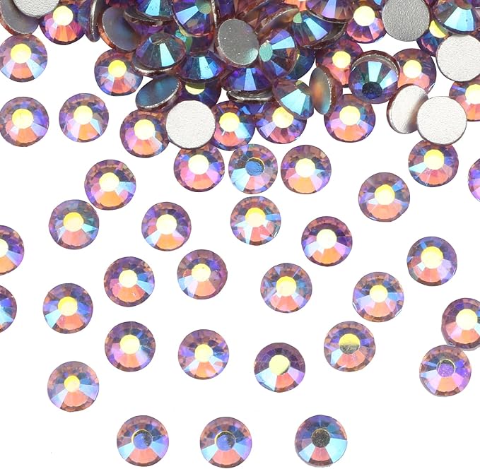 Jollin Glue Fix Crystal Flatback Rhinestones Glass Diamantes Gems for Nail Art Crafts Decorations Clothes Shoes 1.8mm (ss5 2880pcs, Light Purple AB)