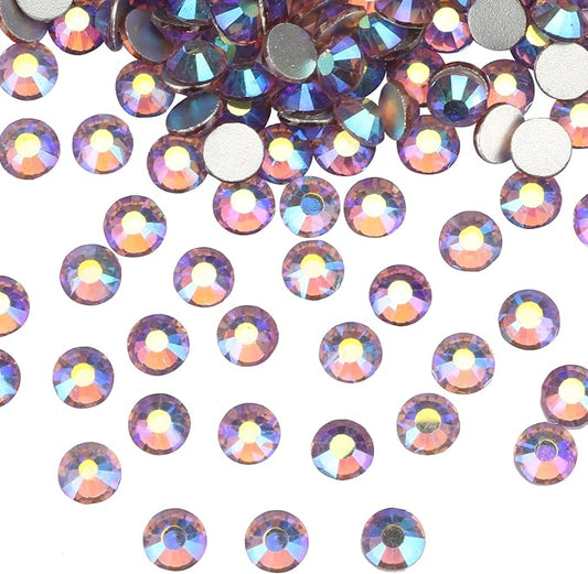 Jollin Glue Fix Crystal Flatback Rhinestones Glass Diamantes Gems for Nail Art Crafts Decorations Clothes Shoes 1.6mm (ss4 2880pcs, Light Purple AB)