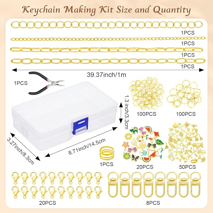 304Pcs Charms Keychain Making Kit for Teens & Adults, Complete Jewelry Making Supplies with Pliers, Key Rings, Charm & Extender Chain, DIY Starter Craft Kit for Girls, Birthday Christmas Gift Ideas