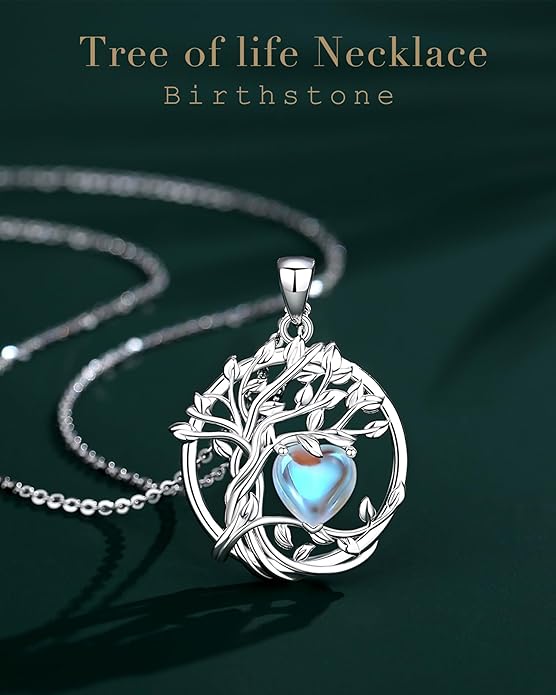FANCIME Tree of life Birthstone necklace Sterling Silver Pendant Birthstone Necklace Gemstone Anniversary Birthday Jewelry Christmas Gifts for Mom Her Wife