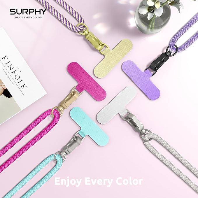 SURPHY Phone Lanyard Crossbody, Adjustable Cell Phone Lanyard with 2 Pack Phone Tether Tab, Two-Color Braided Phone Strap (Hot Pink)