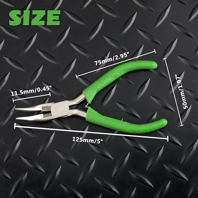 SPEEDWOX Mini Curved Nose Pliers with Serrated Jaw and Chain Cutter - 5 Inch Long Nose Pliers for Crafts, Jewelry Repair & Wire Jewelry Making