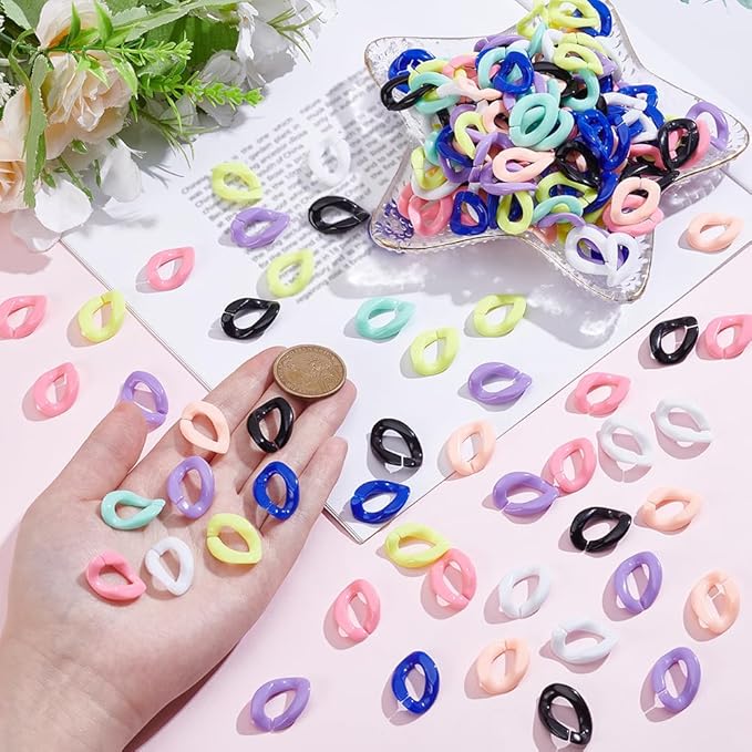 240Pcs 8 Colors Acrylic Chain Links Colorful Linking Rings Opaque Twist Oval Open Quick Chunky Necklace Chains Bag Strap Connector Ring for Jewelry Making Keychain Eyeglass Jean DIY Crafts