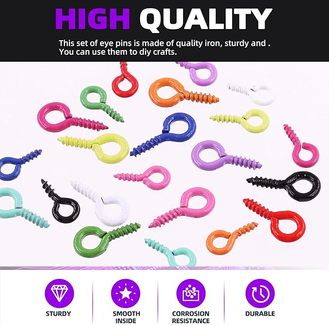 Swpeet 1101Pcs 11 Colors 2 Sizes 4×8mm 5×10mm Small Screw Eye with Tweezers Assortment Kit, Eye Pins Hooks Eyelets Screw Clasps Hooks Eye Screws for Jewelry Making DIY Jewelry Making Supplies