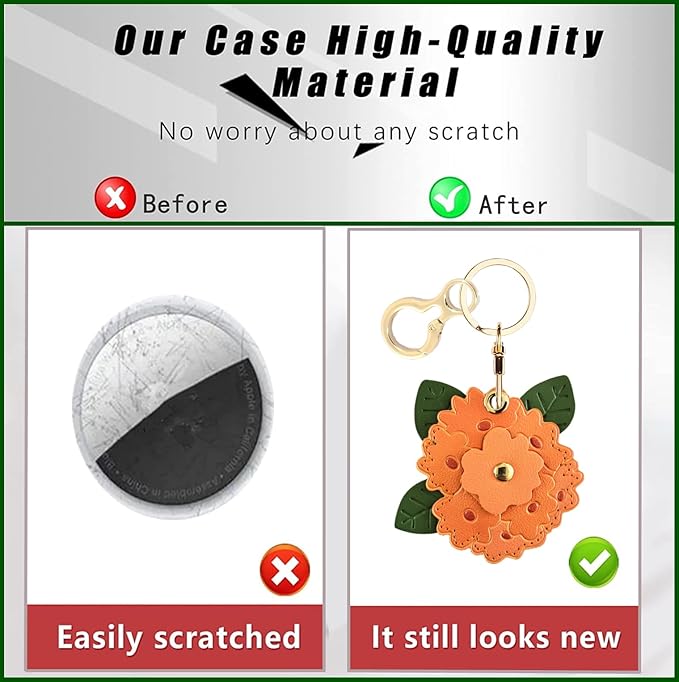 Leather Keychain Holder Case Compatible with AirTag,Cute Protective Apple Air Tag Cover with Keychain Ring,Anti-Scratch Finder GPS Tracker Case for Wallet Keys,Bag,Pets(Red Hydrangea)