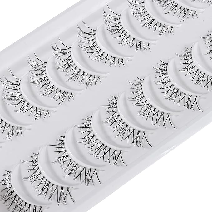 Manga Lashes Natural Look Japanese Anime Lashes Korean Asian Wispy Spiky Lashes with Clear Band Short Fake Eyelash 10 Pairs Pack by outopen
