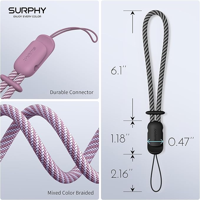 SURPHY 3 Pack Phone Wrist Strap with CellPhone Tether Tab, Cellphone Lanyard, Phone Strap with 2-Color Braided, Wrist Lanyard