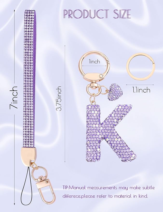 Initial Keychain for Women Girls,Bling Letter Key chain Initial with Heart,Pink Keychain Charms for Backpack Handbag