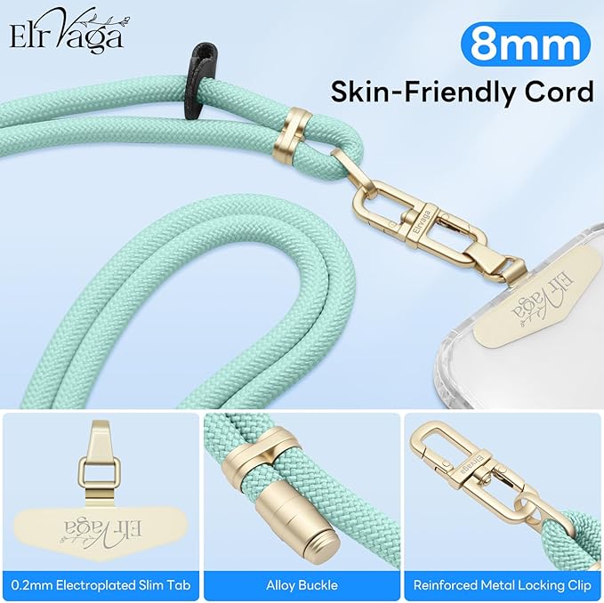 Adjustable Anti-Theft Phone Lanyard Neck & Crossbody Strap with 0.2mm Metal Tab & Comfort-Fit 8mm Rope (Blue)