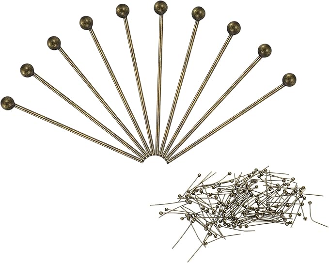 PATIKIL 100Pcs Bronze Ball Head Pins Jewelry Making 24 Gauge 18mm Wire Head Pins Brass Round Ball Head Pins Metal End Head Pins for DIY Craft Necklaces Bracelets Earrings