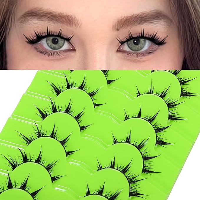 outopen 7 Pairs Manga Lashes Natural Look False Eyelashes Wispy Spiky Anime Lashes Korean Japanese Asian Style Cosplay Fake Eyelashes with Clear Band