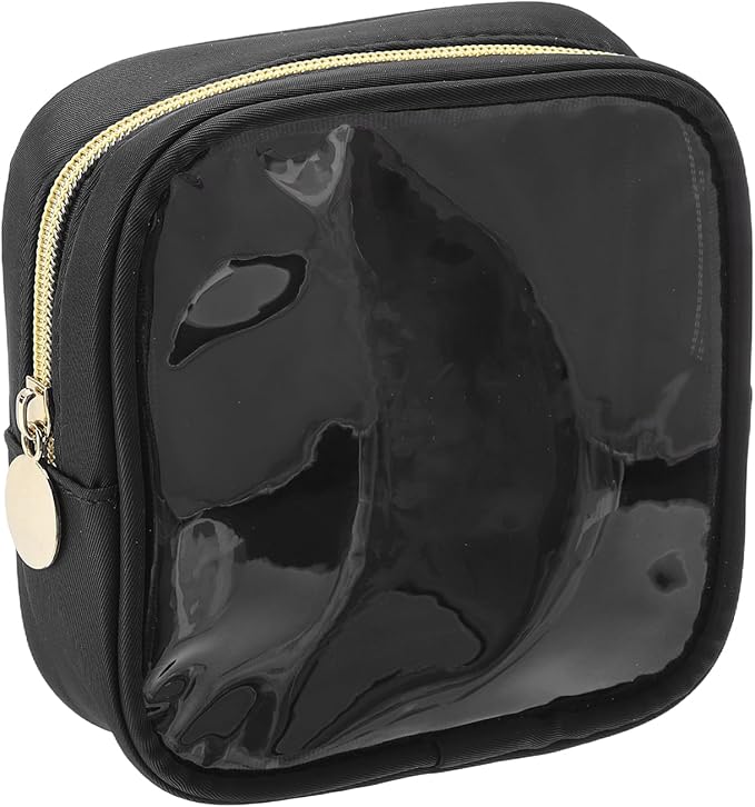 uxcell Clear Makeup Bag Small Cosmetic Bag Case Transparent Toiletry Organizer with Zipper, Portable Makeup Pouch for Daily Use Travel, Mini, Black