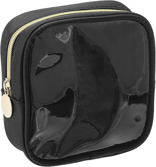 uxcell Clear Makeup Bag Small Cosmetic Bag Case Transparent Toiletry Organizer with Zipper, Portable Makeup Pouch for Daily Use Travel, Mini, Black
