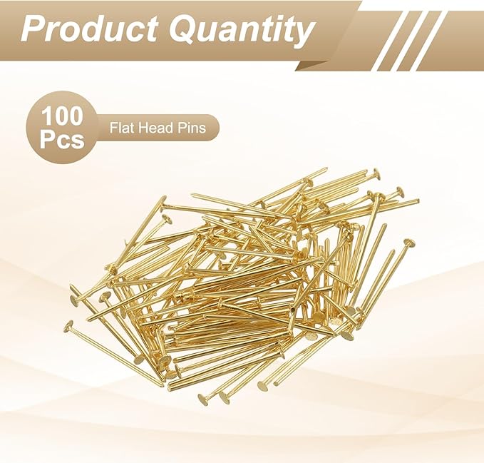 HARFINGTON 100pcs Flat Head Pins 0.79" 20mm Needles Bulk for Earring Pendant Necklace Bracelet Charm Jewelry Making Findings DIY Craft, 18K Gold