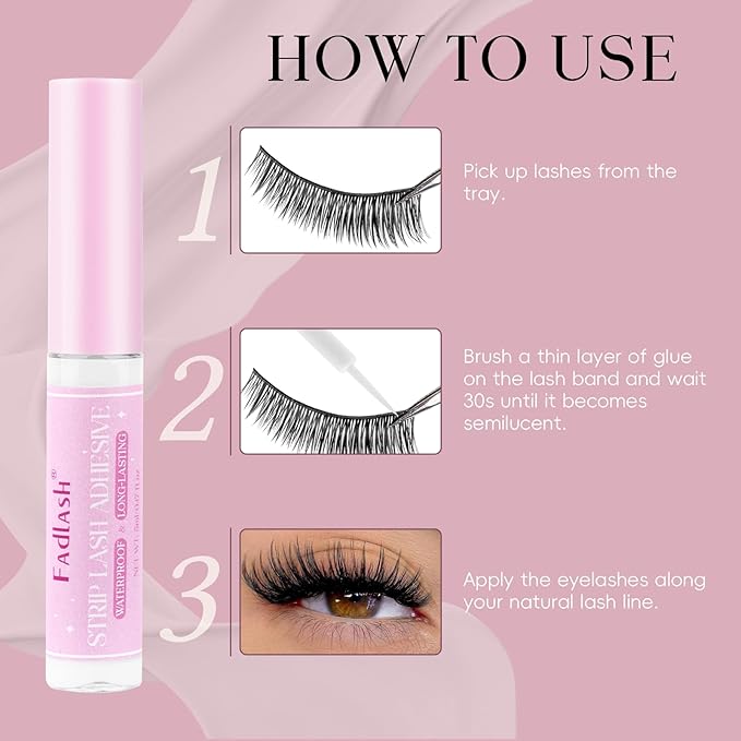 FADLASH Eyelash Glue for False Lashes White Clear Strip Lash Glue Strong Hold Waterproof Long-Lasting 5ml