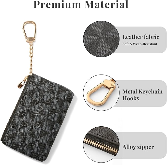 Leather Coin Purse for Women with KeyChain Small Zipper Change Purse coin Pouch Card Holder Wallet Clutch for Women & Men (Black)