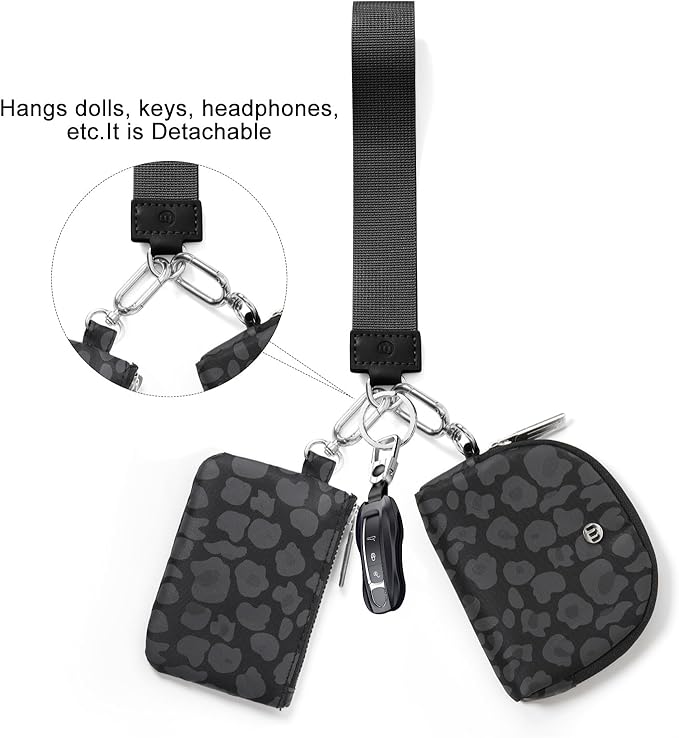 Keychain Wallet Mini Zip Around Wristlet Wallets for Women Detachable Dual Pouch Wristlet Portable Coin Purse Small Wallets