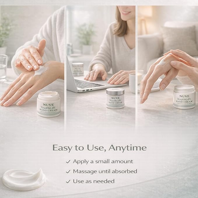 Nuve Youthlift Hand Cream – Hydrating & Nourishing Hand Moisturizer with Hyaluronic Acid, Vitamin C & Retinol – Fast Absorbing, Non-Greasy – Supports Smooth-Looking Texture & Tone – 1 Tube (1)